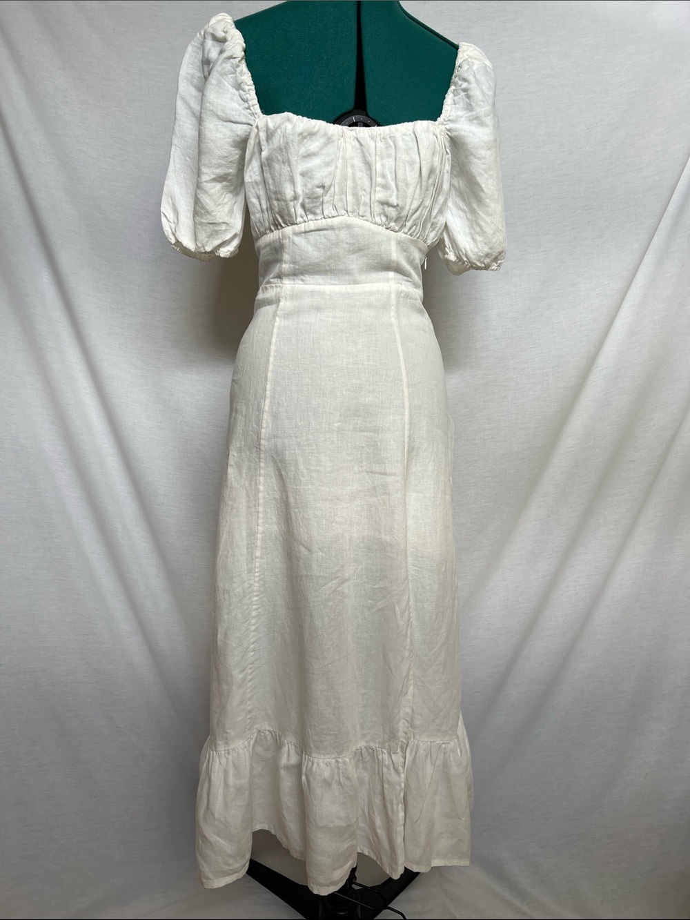 And Other Stories Off White 100% Linen Puff Sleeve Maxi Dress with Ruffle Hem